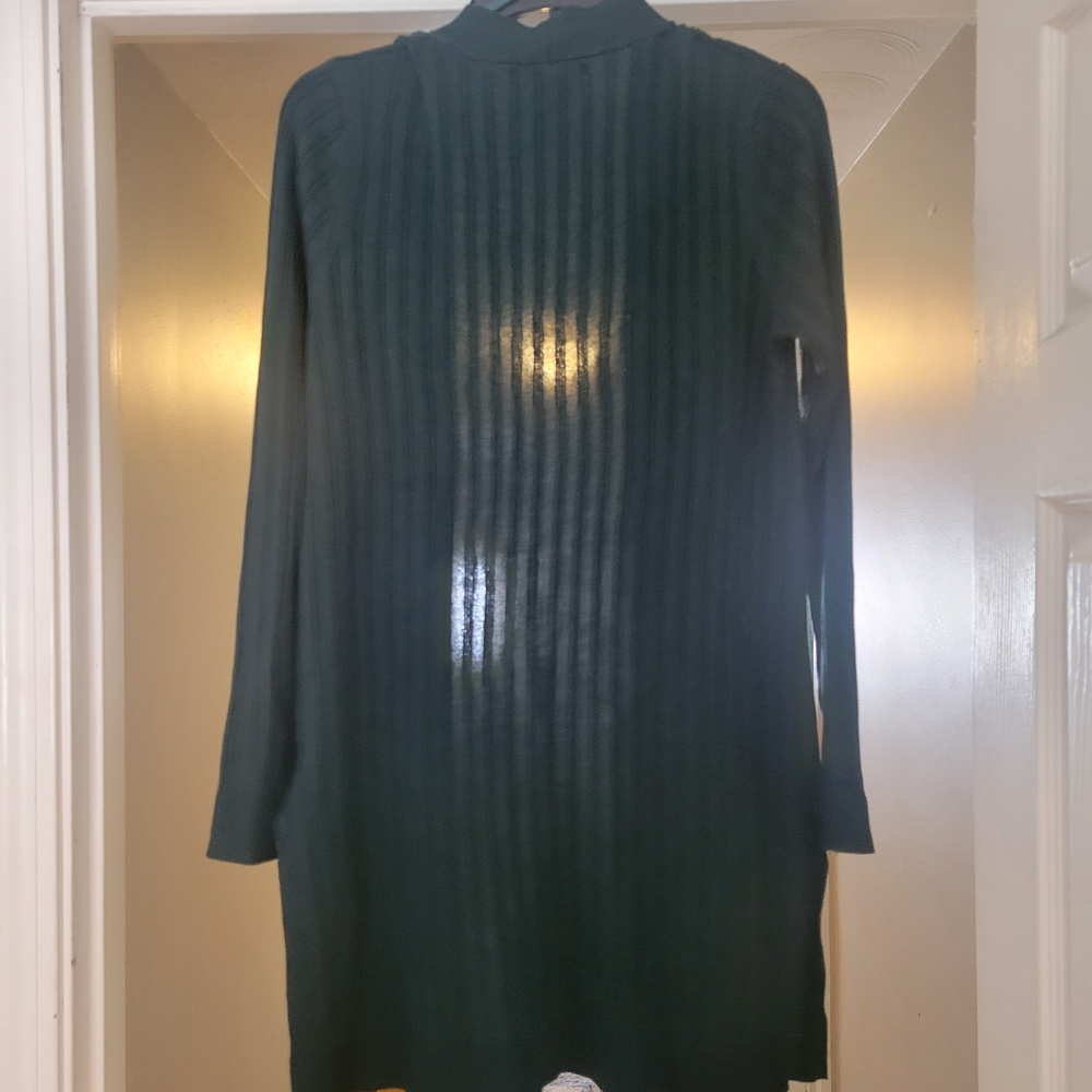Dark Green Ribbed Cardigan - Picture 2 of 3